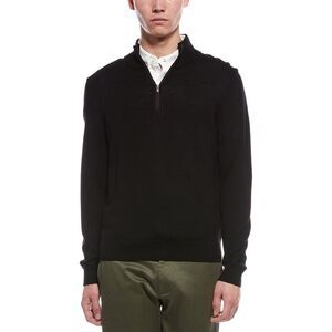 Bruno Magli Mens  Plaited 1/4-Zip Merino Wool Mock Neck Sweater, Black